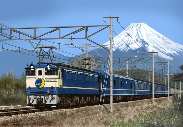 Anime picture 1980x1379 with original hk vp70 highres sky mountain plant (plants) tree (trees) train railways