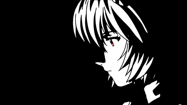 Anime picture 1920x1080 with neon genesis evangelion rebuild of evangelion evangelion: 2.0 you can (not) advance gainax ayanami rei single highres short hair simple background red eyes wide image profile black background monochrome face girl