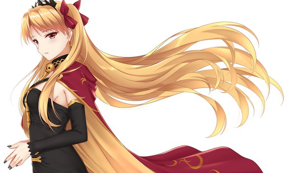 Anime picture 2000x1176 with fate (series) fate/grand order ereshkigal (fate) rko (a470350510) single looking at viewer fringe highres simple background blonde hair red eyes wide image standing white background very long hair nail polish parted lips two side up floating hair girl
