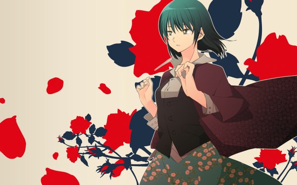 Anime picture 1440x900 with tagme (artist) short hair wide image looking away girl flower (flowers)