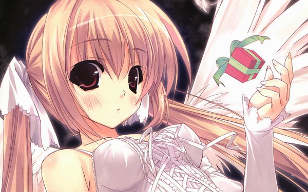 Anime picture 1680x1050 with shintarou blush light erotic blonde hair wide image brown eyes wings