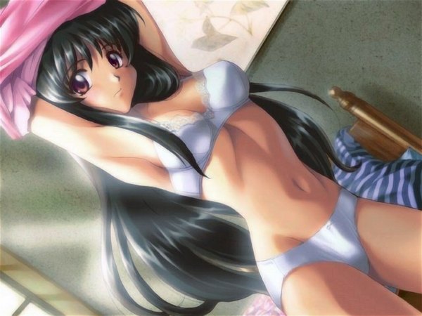 Anime picture 1024x768 with light erotic underwear only undressing underwear panties lingerie bra white panties white bra