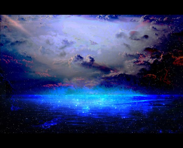 Anime picture 1237x1000 with original zonomaru sky cloud (clouds) evening reflection letterboxed no people landscape scenic water sea star (stars)