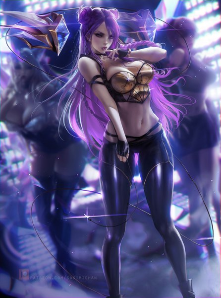 イラスト 2601x3500 と league of legends k/da (league of legends) ahri (league of legends) evelynn (league of legends) k/da ahri k/da evelynn kai'sa k/da kai'sa sakimichan 長髪 長身像 カメラ目線 前髪 highres おっぱい light erotic hair between eyes 大きな乳房 立つ 紫目