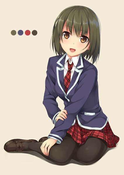 Anime picture 706x1000 with original unasaka ryou single tall image looking at viewer blush short hair open mouth black hair simple background brown eyes girl skirt uniform school uniform