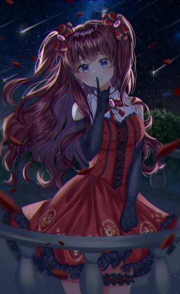 Anime picture 1260x2048 with idolmaster idolmaster cinderella girls idolmaster cinderella girls starlight stage ichinose shiki yulha 06 single long hair tall image looking at viewer blush fringe blue eyes smile hair between eyes brown hair standing outdoors head tilt wind blurry