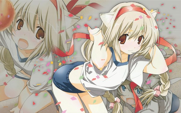 Anime picture 1920x1200 with miyashita miki highres wide image animal ears uniform ribbon (ribbons) gym uniform buruma