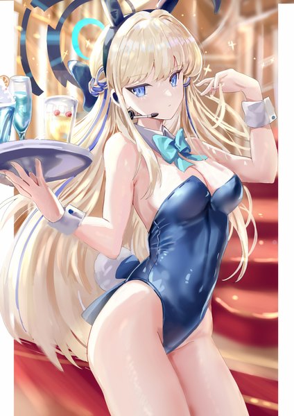 Anime picture 2895x4095 with blue archive toki (blue archive) toki (bunny) (blue archive) age fx single long hair tall image looking at viewer fringe highres breasts blue eyes light erotic blonde hair standing animal ears blunt bangs bunny ears shiny skin official alternate costume