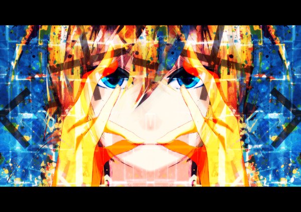Anime picture 1200x844 with vocaloid lily (vocaloid) meola single blue eyes blonde hair face abstract girl