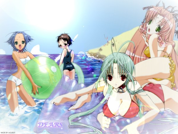 Anime picture 1600x1200 with dears ren (dears) miu (dears) izumi neneko light erotic beach