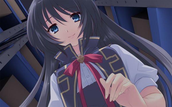 Anime picture 1920x1200 with flyable heart shirasagi mayuri long hair highres blue eyes black hair wide image girl ribbon (ribbons) serafuku
