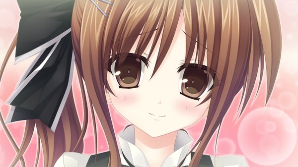 Anime picture 1280x720 with furuiro meikyuu rondo single long hair blush brown hair wide image brown eyes game cg side ponytail girl