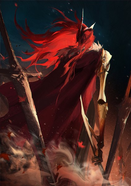 Anime picture 1000x1414 with elden ring malenia blade of miquella agong single long hair tall image standing holding red hair from behind girl weapon sword prosthesis blade