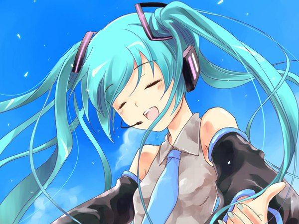 Anime picture 1024x768 with vocaloid hatsune miku long hair twintails girl