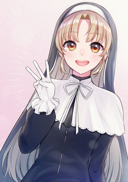 Anime picture 2892x4093 with virtual youtuber nijisanji sister cleaire mizuiro 32 single long hair tall image looking at viewer highres open mouth blonde hair brown eyes upper body :d nun girl gloves white gloves habit