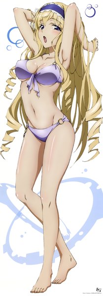 Anime picture 1998x5716 with infinite stratos 8bit cecilia orcott single long hair tall image blush highres breasts open mouth blue eyes light erotic blonde hair official art bare legs girl navel swimsuit bikini hairband