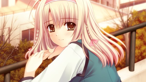 Anime picture 1280x720 with world wide love! (game) touno sakurako long hair blonde hair wide image brown eyes game cg girl uniform school uniform