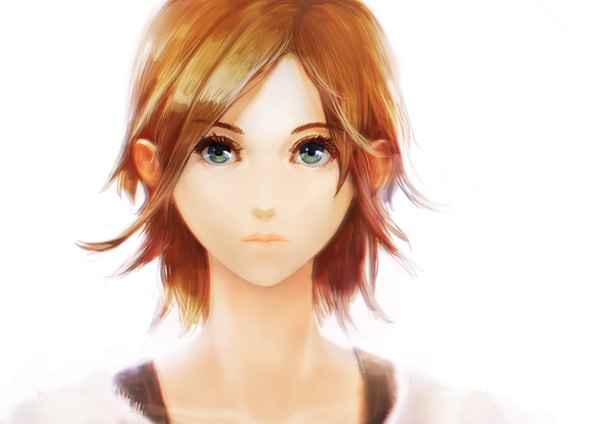 Anime picture 3508x2480 with original okuto single looking at viewer highres short hair simple background white background green eyes absurdres upper body orange hair portrait close-up face girl