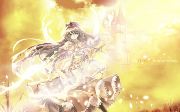 Anime picture 1440x900 with long hair wide image yellow eyes grey hair girl castle