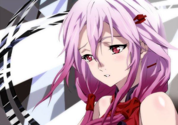Anime picture 1000x706 with guilty crown production i.g yuzuriha inori single long hair blush red eyes bare shoulders pink hair multicolored hair girl hair ornament hairclip