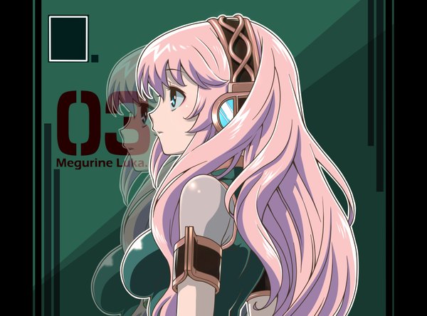 Anime picture 1913x1417 with vocaloid megurine luka hirabaru kenji (artist) single long hair highres blue eyes bare shoulders pink hair profile girl headphones