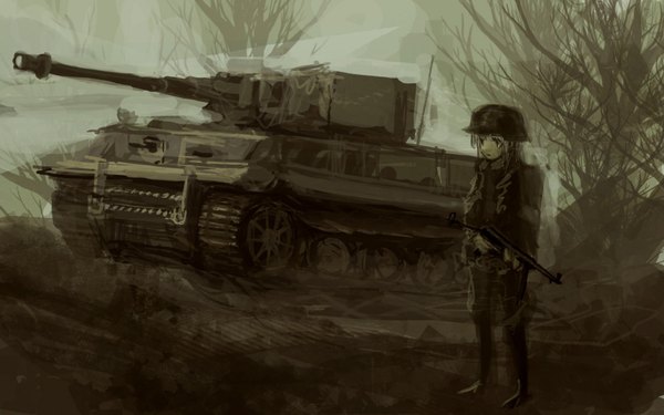 Anime picture 1920x1200 with lm7 (op-center) highres wide image multicolored gun ground vehicle tank caterpillar tracks
