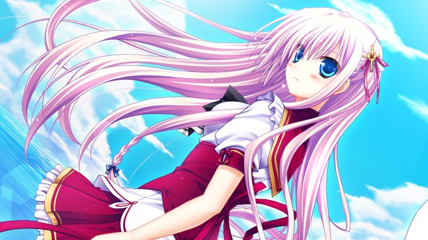 Anime picture 1024x576 with fortuna rhapsody long hair blue eyes wide image pink hair game cg cloud (clouds) girl uniform hair ornament school uniform