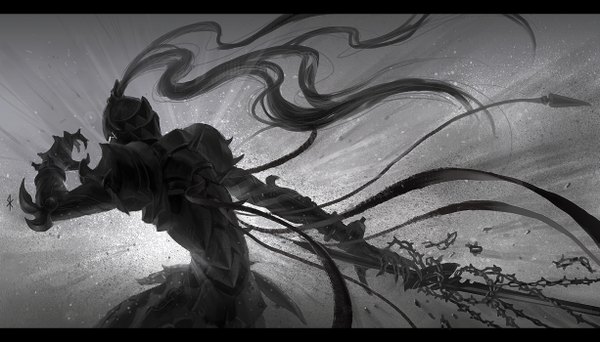 Anime picture 1225x700 with fate (series) fate/zero type-moon berserker (fate/zero) single wide image broken knight boy weapon sword armor chain