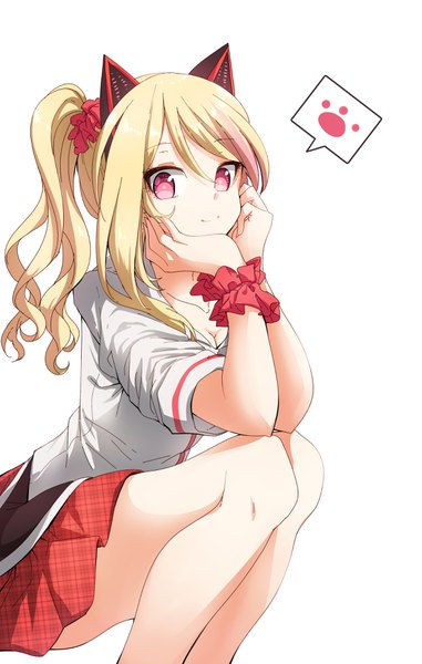 Anime picture 2400x3772 with virtual youtuber .live nekonoki mochi darjeeling (reley) single long hair tall image looking at viewer blush fringe highres breasts simple background blonde hair smile hair between eyes red eyes white background animal ears cleavage