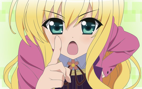 Anime picture 1920x1200 with mm! xebec isurugi mio single long hair highres open mouth blonde hair wide image green eyes girl