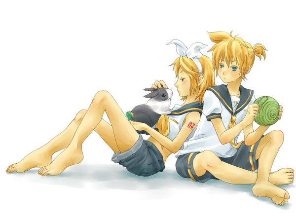Anime picture 1600x1200 with vocaloid kagamine rin kagamine len white background girl