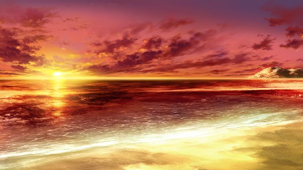 Anime picture 1280x720 with grisaia no kajitsu wide image game cg sky cloud (clouds) beach evening sunset landscape sea