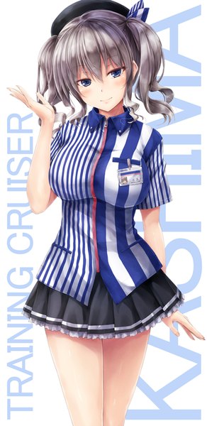 Anime picture 488x1000 with kantai collection lawson kashima training cruiser suien single long hair tall image looking at viewer blush blue eyes grey hair girl skirt shirt