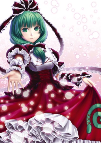 Anime picture 1000x1412 with touhou kagiyama hina kageharu single tall image looking at viewer short hair green eyes green hair girl dress frills