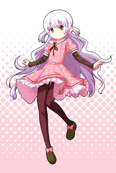 Anime picture 811x1200 with mahou shoujo madoka magica shaft (studio) momoe nagisa tsukumo single long hair tall image smile brown eyes white hair loli girl dress bow