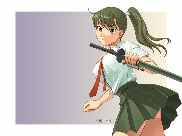 Anime picture 1024x768 with original light erotic uniform weapon school uniform sword katana tagme yizumi