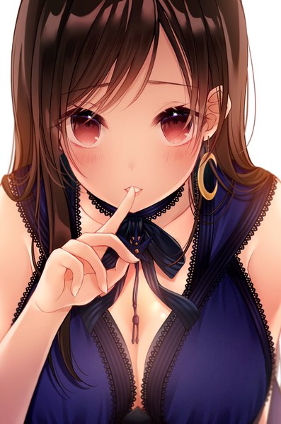 Anime picture 1357x2048 with final fantasy final fantasy vii final fantasy vii remake square enix tifa lockhart kuro namako single long hair tall image looking at viewer blush fringe breasts simple background red eyes brown hair large breasts white background payot cleavage