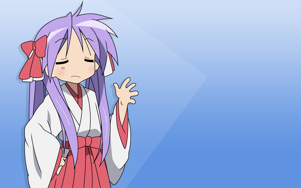 Anime picture 1920x1200 with lucky star kyoto animation hiiragi kagami highres wide image japanese clothes blue background miko girl