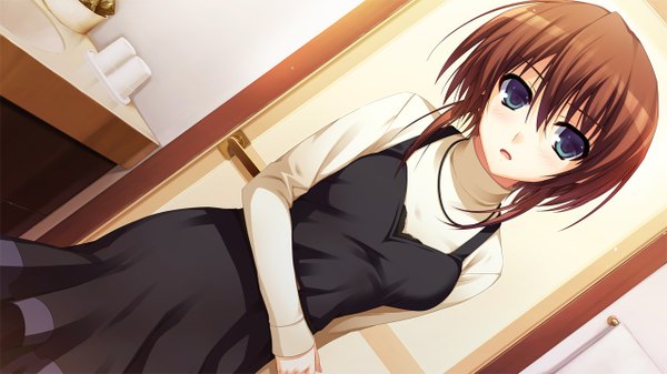 Anime picture 1280x720 with koi de wa naku (game) makishima yumi tomose shunsaku short hair blue eyes brown hair wide image game cg girl