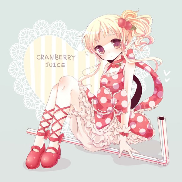Anime picture 1000x1000 with original karunabaru single short hair blonde hair red eyes girl dress hair ornament bow shoes