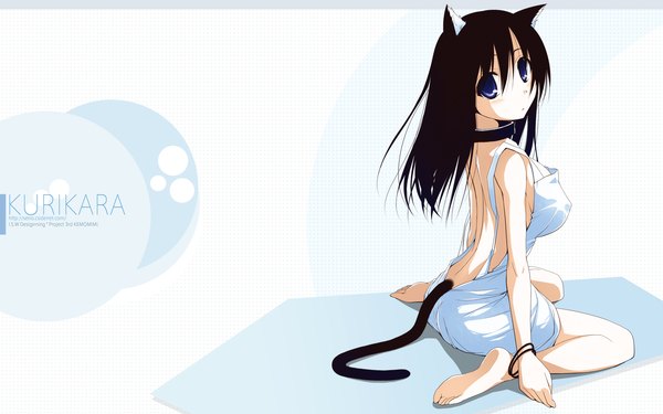 Anime picture 1920x1200 with original hiiragi ryou kurikara looking at viewer blush highres light erotic wide image sitting bare shoulders animal ears barefoot cat ears cat girl cat tail wallpaper girl bracelet