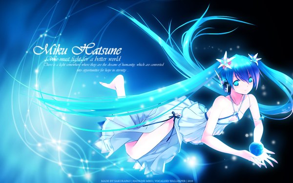 Anime picture 1920x1200 with vocaloid hatsune miku highres wide image twintails barefoot aqua eyes green hair girl