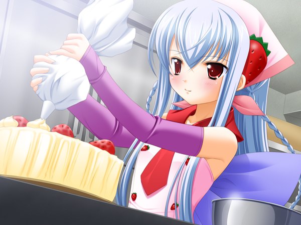 Anime picture 1600x1200 with oshikake! entremets (game) long hair red eyes blue hair game cg cooking girl