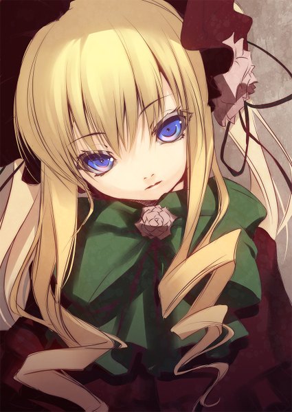 Anime picture 900x1271 with rozen maiden shinku nilitsu single long hair tall image looking at viewer fringe blue eyes blonde hair drill hair portrait girl hat