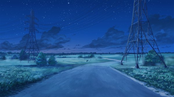 Anime picture 1920x1080 with everlasting summer iichan eroge arsenixc vvcephei highres wide image game cg sky night wallpaper no people landscape collaboration meadow star (stars) power lines road bushes