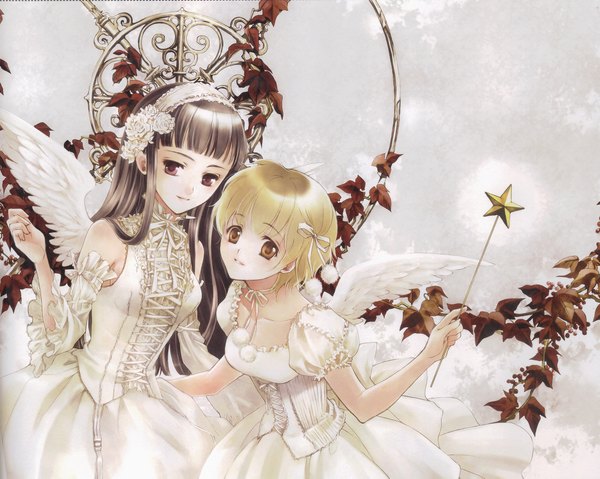 Anime picture 2160x1727 with kuramoto kaya highres lolita fashion goth-loli ribbon (ribbons) wings lace