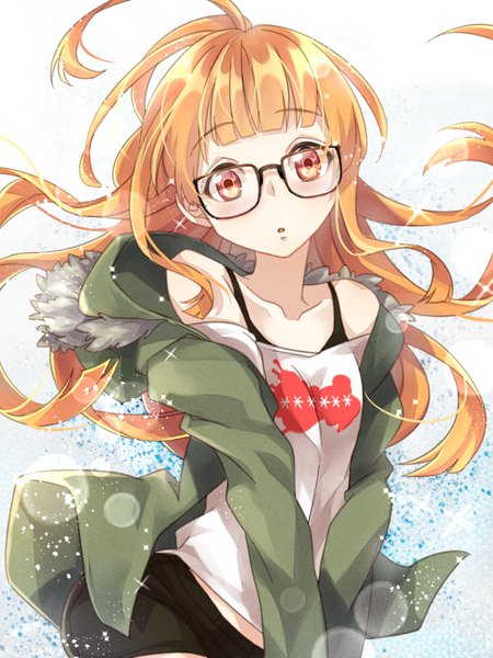Anime picture 600x800 with persona 5 persona sakura futaba ayu miko single long hair tall image looking at viewer blush fringe red eyes bare shoulders ahoge ass blunt bangs parted lips head tilt wind orange hair :o