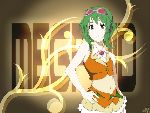 Anime picture 1280x960 with vocaloid gumi short hair green hair girl navel vest