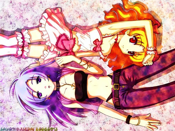 Anime picture 1024x768 with sayori light erotic multiple girls girl thighhighs underwear panties 2 girls