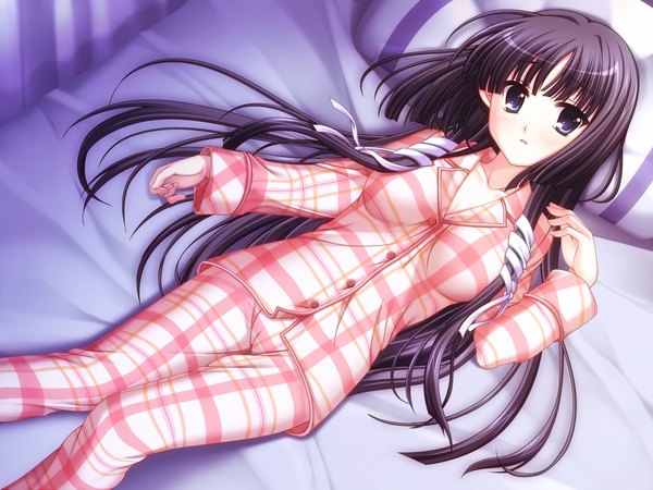 Anime picture 1600x1200 with tasogare no sinsemilla blue eyes black hair game cg girl